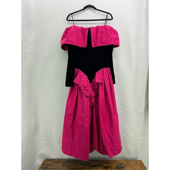 Vintage 80s Scott McClintock Off Shoulder Velvet Long Sleeve Party Dress - Picture 3 of 11
